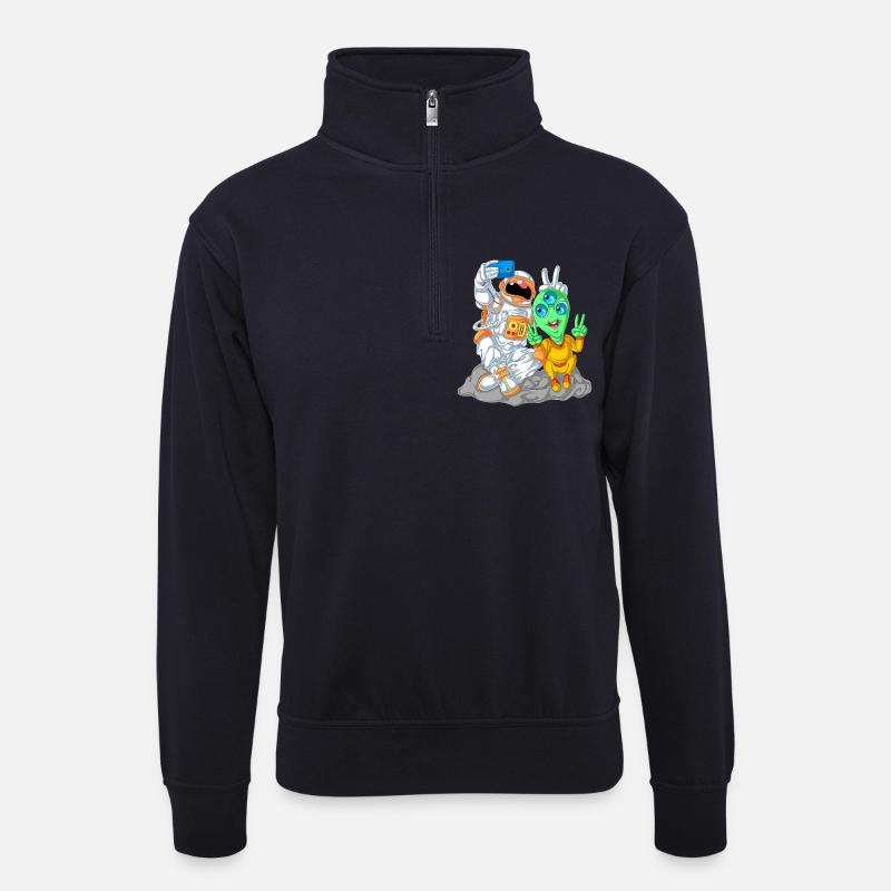 Astronaut Alien Selfie-Shirt - Unisex Pullover mit Zip-Kragen - Dunkelnavy