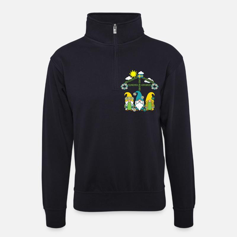 Litha Pagan Summer Solstice Midsummer Midsommar - Unisex sweater with zip collar - dark navy