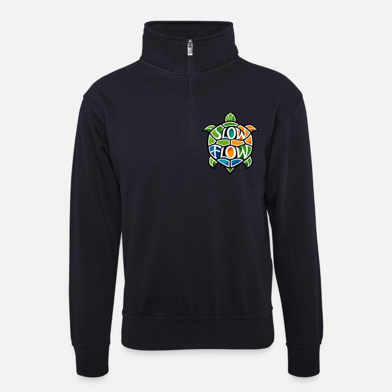 "Slow Flow" Schildkröten-Mosaik - Unisex Pullover mit Zip-Kragen - Dunkelnavy