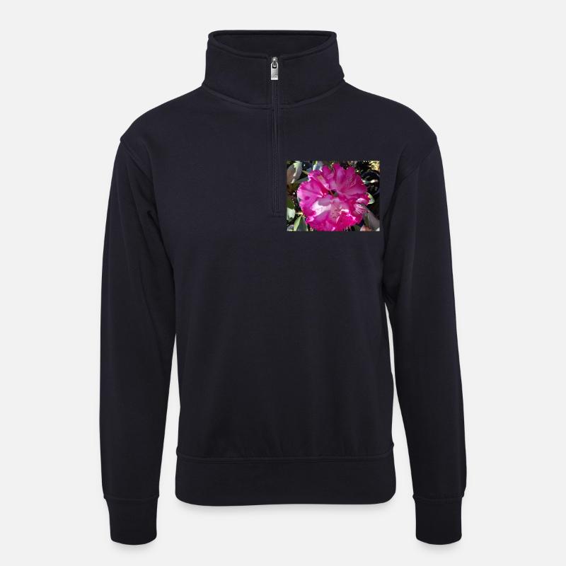 Fuchsia-Azalee in voller Blüte - Unisex Pullover mit Zip-Kragen - Dunkelnavy