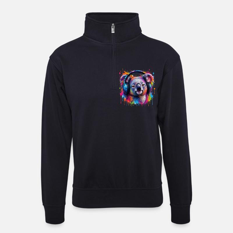 Kaleidoskop-Koala mit Kopfhörern - Unisex Pullover mit Zip-Kragen - Dunkelnavy
