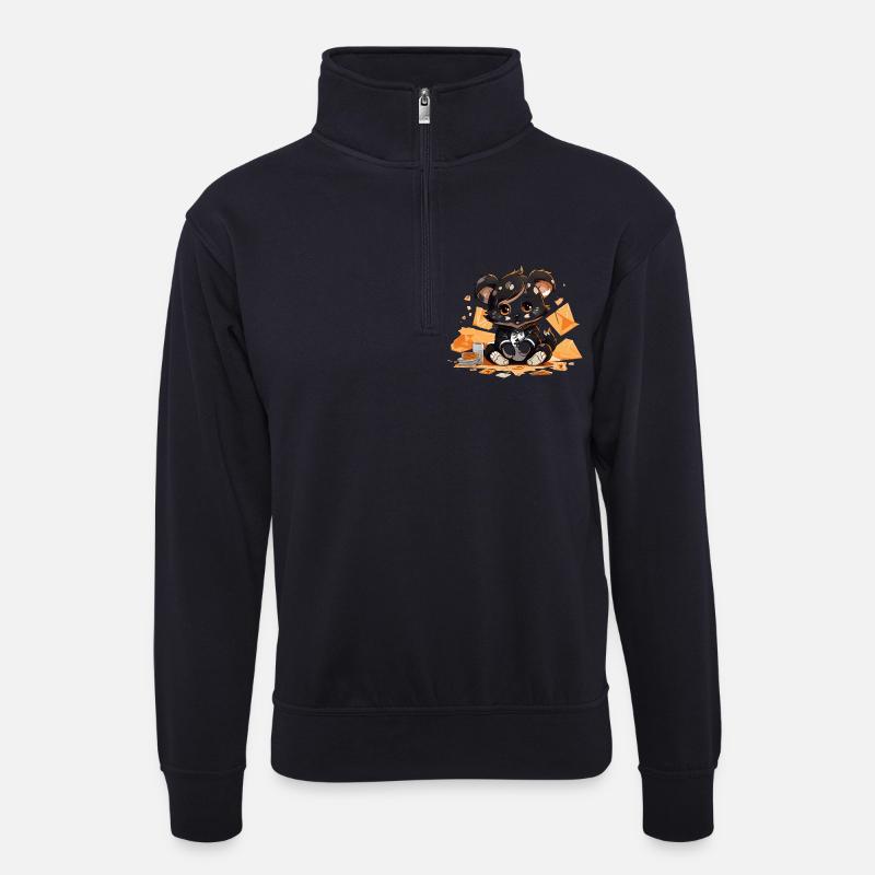 Luxus-Panda mit Geldsäcken - Unisex Pullover mit Zip-Kragen - Dunkelnavy