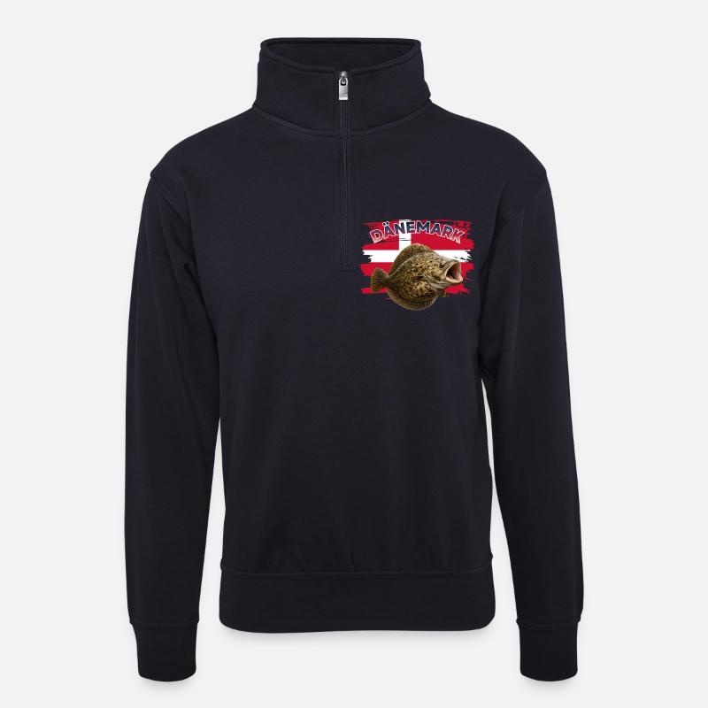 Steinbutt-Angeln Dänemark - Unisex Pullover mit Zip-Kragen - Dunkelnavy