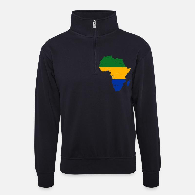 Gabon_Flagge_Afrika_used - Unisex Pullover mit Zip-Kragen - Dunkelnavy