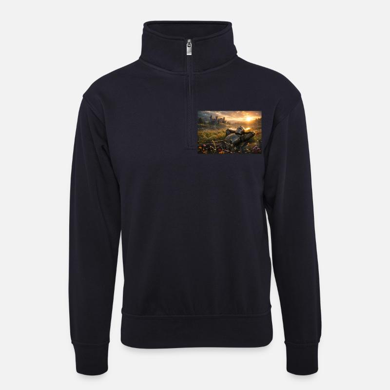 Sonnenuntergangsritter bei Castle Field - Unisex Pullover mit Zip-Kragen - Dunkelnavy