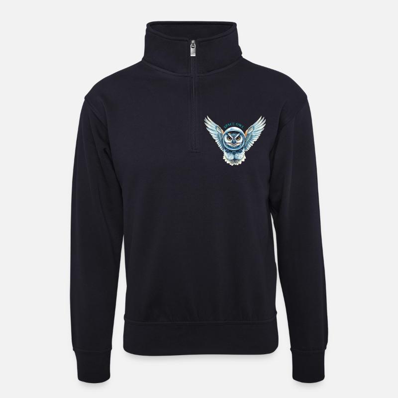 Chouette spatiale en combinaison spatiale - Sweat col montant zippé unisexe - bleu marine foncé
