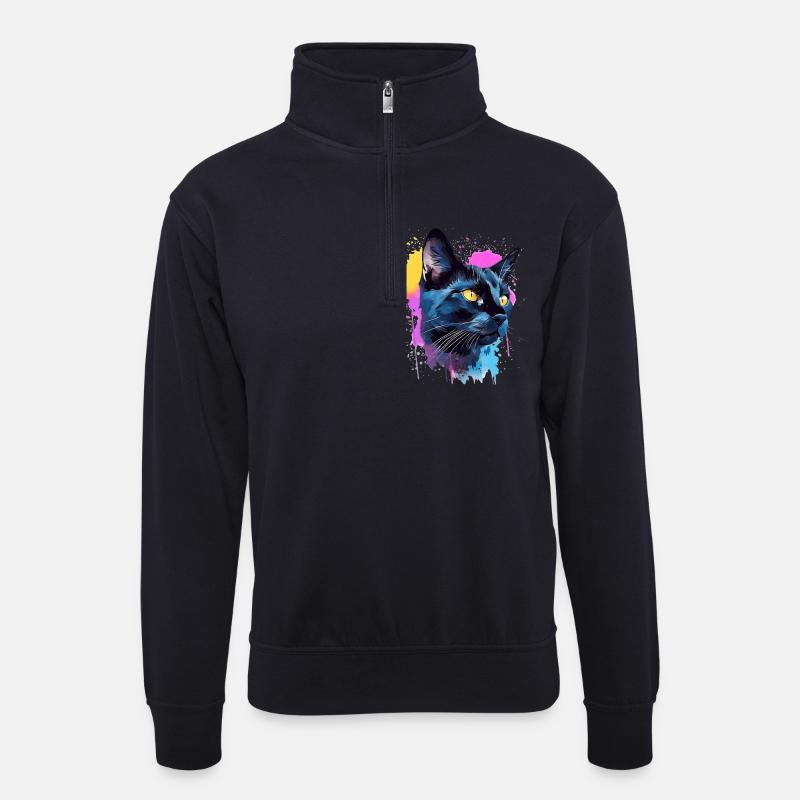 Bunte Bombay-Katzengesicht-Splash-Kunst - Unisex Pullover mit Zip-Kragen - Dunkelnavy