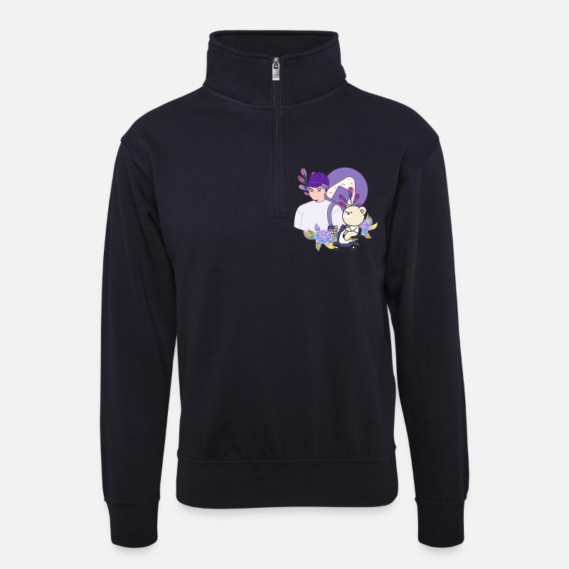 Onigiri Snack & Bear on Mobility Scooter - Unisex sweater with zip collar - dark navy
