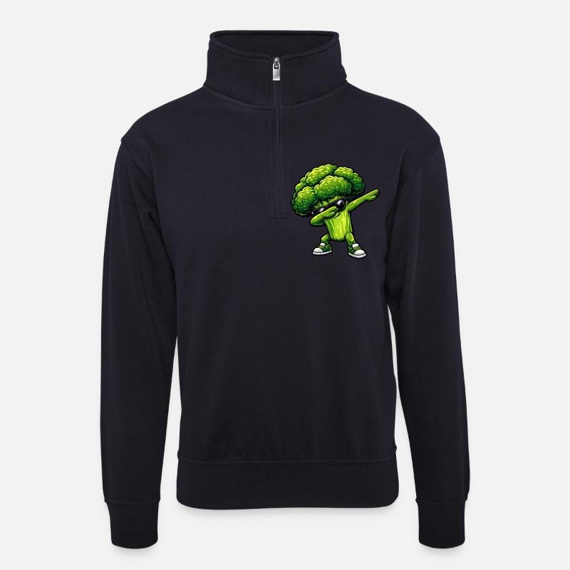 Dabbing Brokkoli - Unisex Pullover mit Zip-Kragen - Dunkelnavy