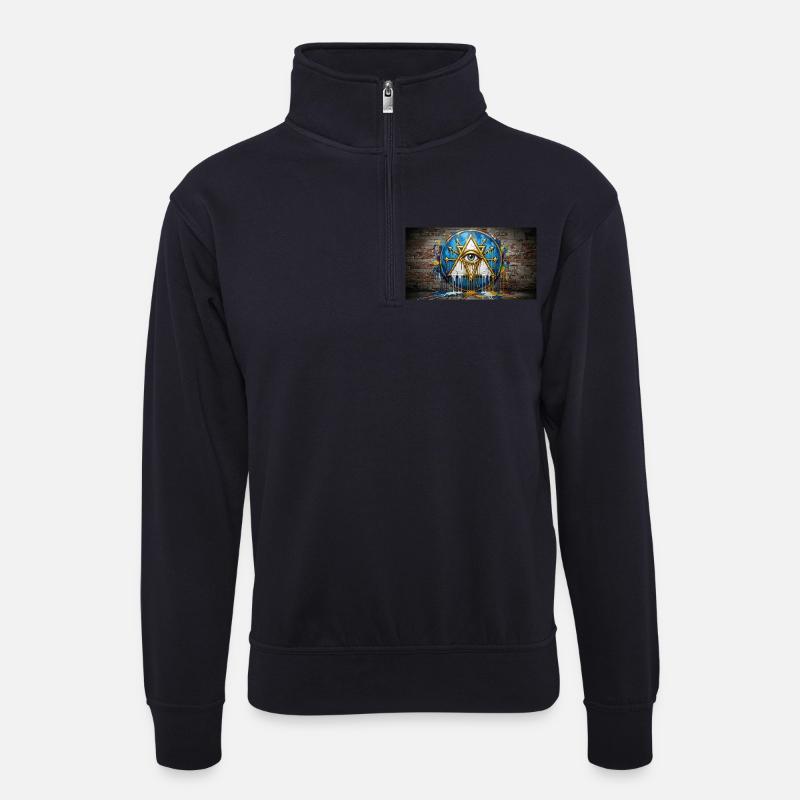 Garffiti-Dreiecksauge - Unisex Pullover mit Zip-Kragen - Dunkelnavy