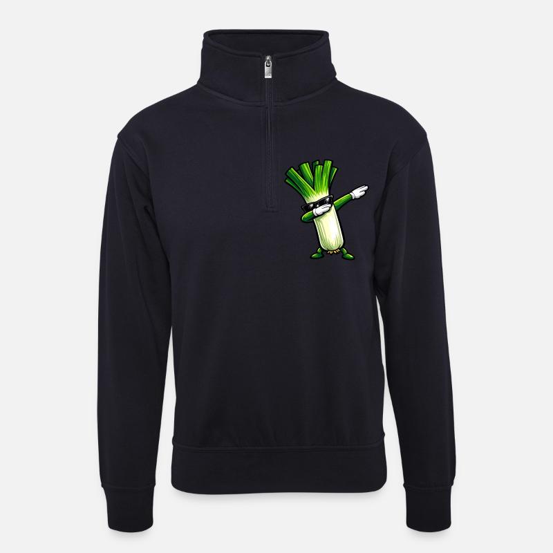 Dabbing Lauch - Unisex Pullover mit Zip-Kragen - Dunkelnavy
