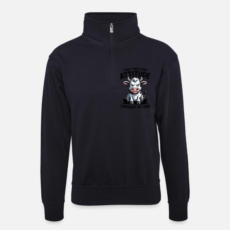 Attitude de vache : expression - Sweat col montant zippé unisexe - bleu marine foncé