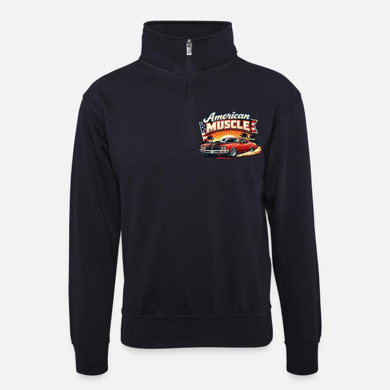 American_Muscle_2 - Unisex Pullover mit Zip-Kragen - Dunkelnavy