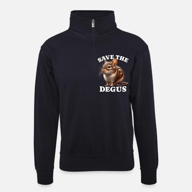Degu Save Degu - Unisex Pullover mit Zip-Kragen - Dunkelnavy