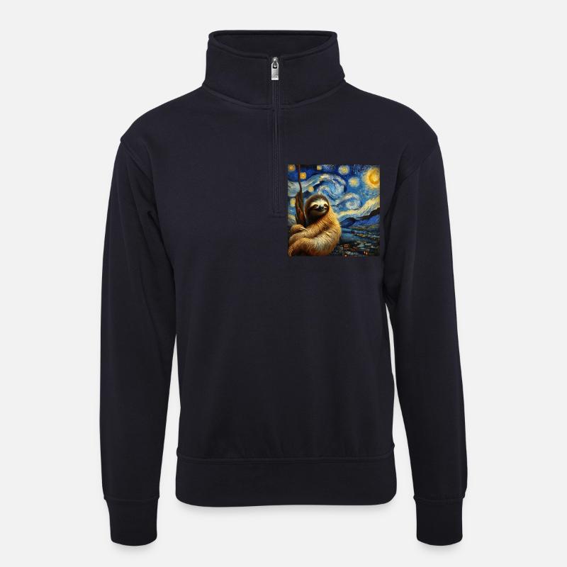 Faultier Starry Night - Unisex Pullover mit Zip-Kragen - Dunkelnavy