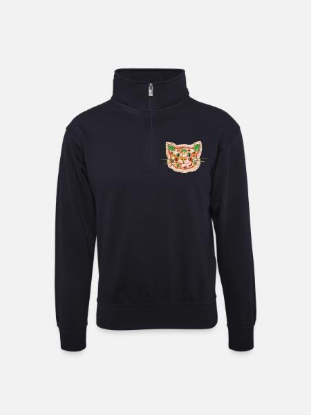Pizza Katze - Unisex Pullover mit Zip-Kragen - Dunkelnavy