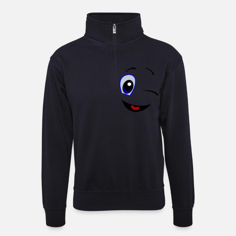 Smiley - Unisex Pullover mit Zip-Kragen - Dunkelnavy