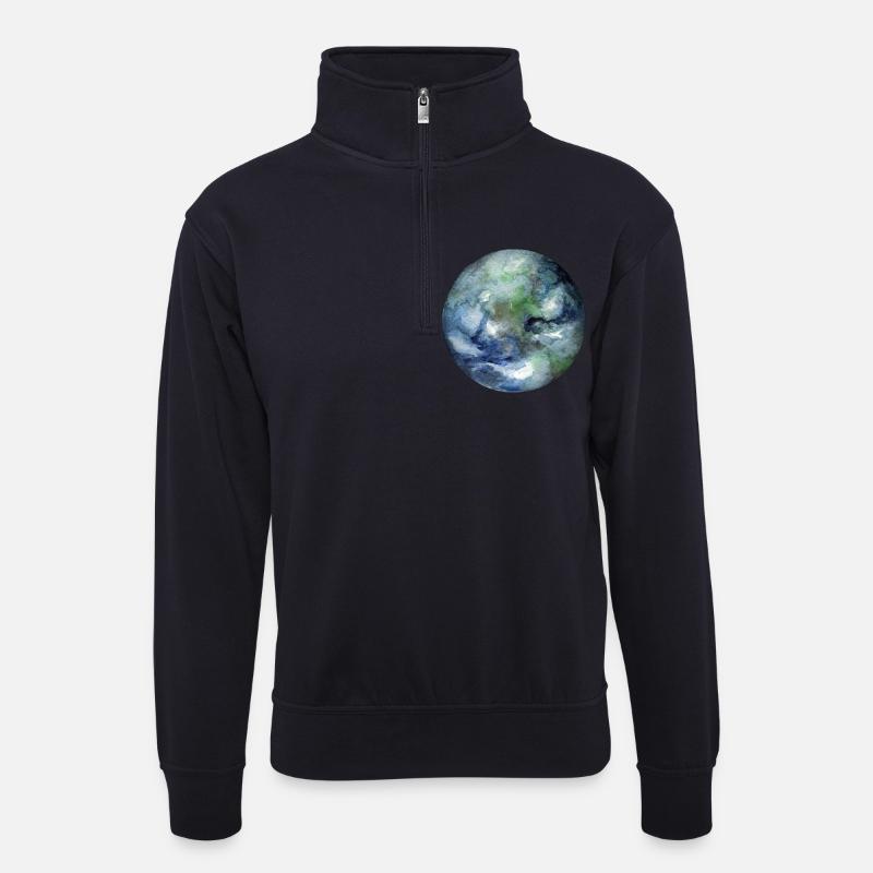 Planet Erde - Unisex Pullover mit Zip-Kragen - Dunkelnavy