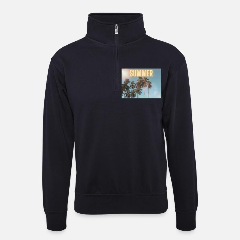 Palmen Sommer - Unisex Pullover mit Zip-Kragen - Dunkelnavy