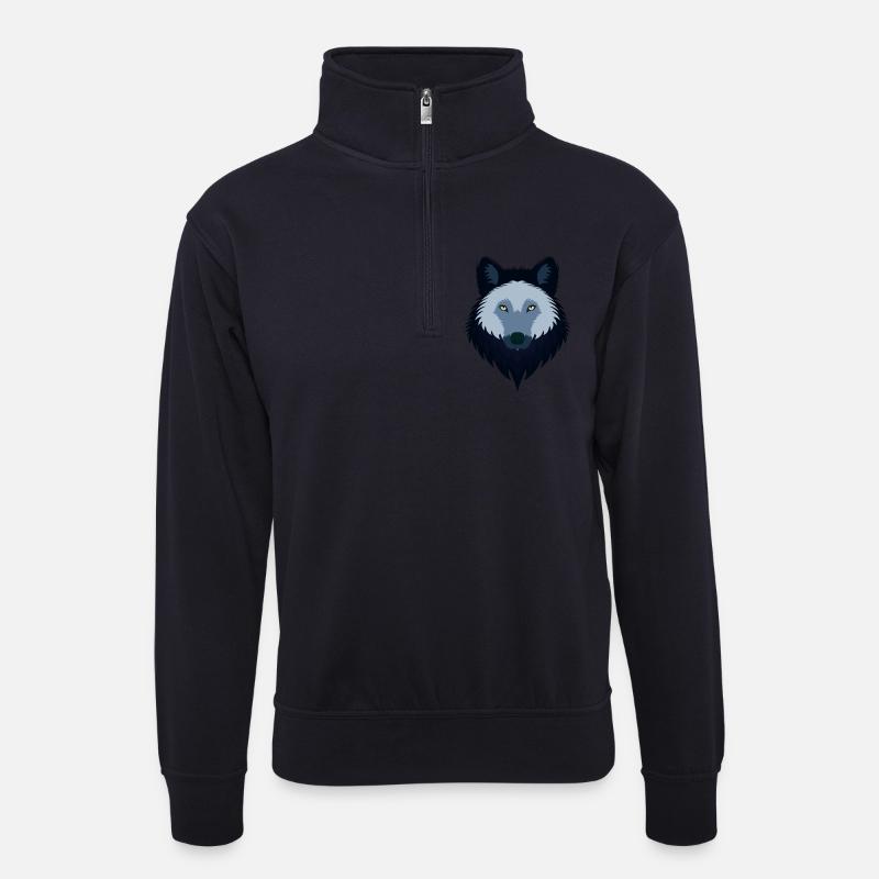Weiblicher blauer Wolf - Unisex Pullover mit Zip-Kragen - Dunkelnavy