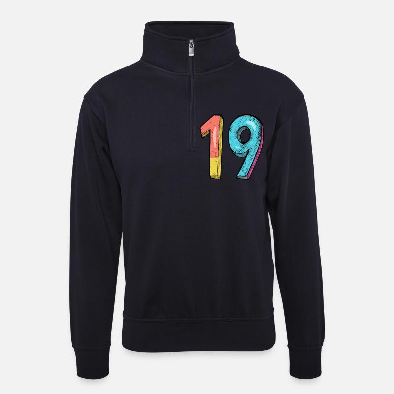 19 Zahl Comic - Unisex Pullover mit Zip-Kragen - Dunkelnavy