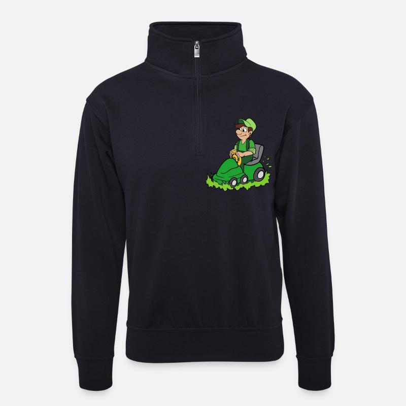 Gärtner mit Rasenmäher - Unisex Pullover mit Zip-Kragen - Dunkelnavy