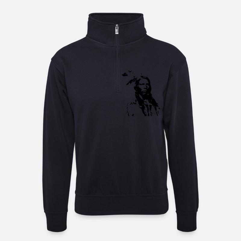 Indianer - Unisex Pullover mit Zip-Kragen - Dunkelnavy