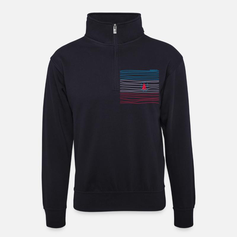 Boot in Wellen - Unisex Pullover mit Zip-Kragen - Dunkelnavy