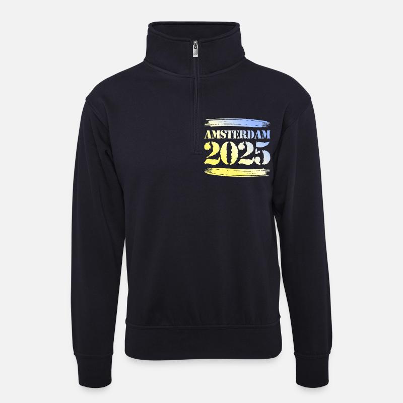 Amsterdam 2025 - Unisex Pullover mit Zip-Kragen - Dunkelnavy