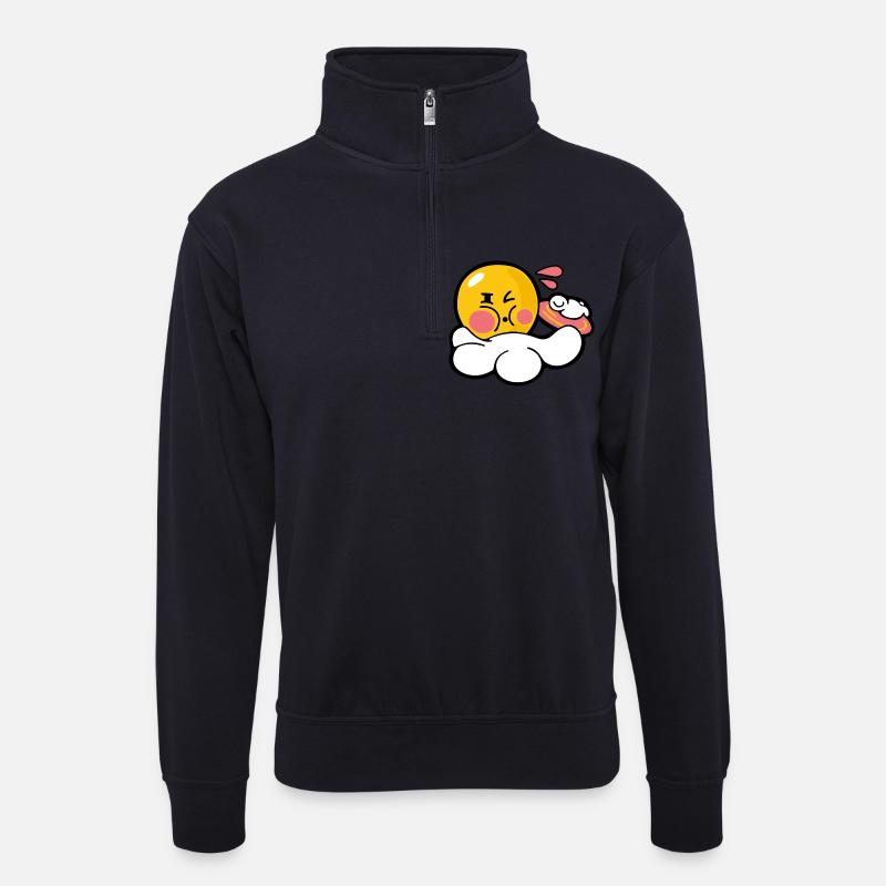 Smiley Discus - Unisex Pullover mit Zip-Kragen - Dunkelnavy