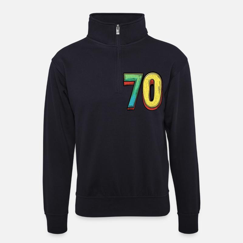 70 Zahl Comic - Unisex Pullover mit Zip-Kragen - Dunkelnavy