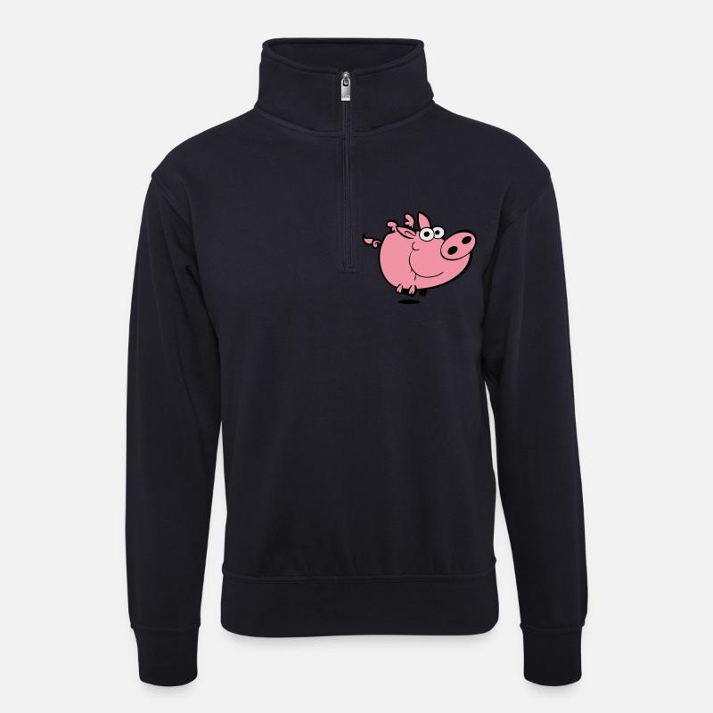 flying pig - Unisex Pullover mit Zip-Kragen - Dunkelnavy