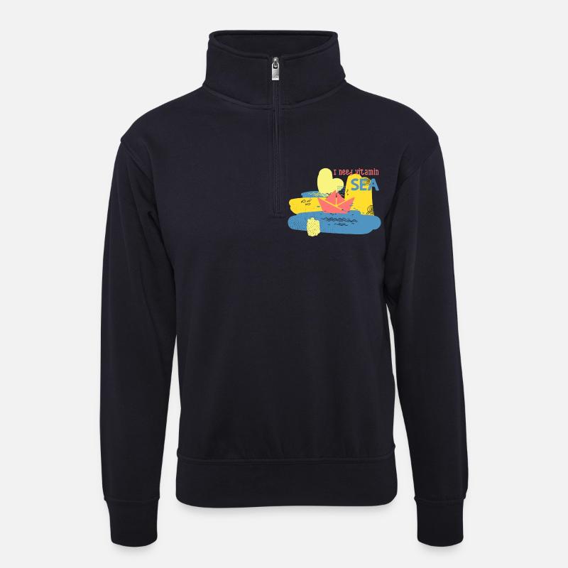 I need Vitamin Sea-Text - Unisex Pullover mit Zip-Kragen - Dunkelnavy