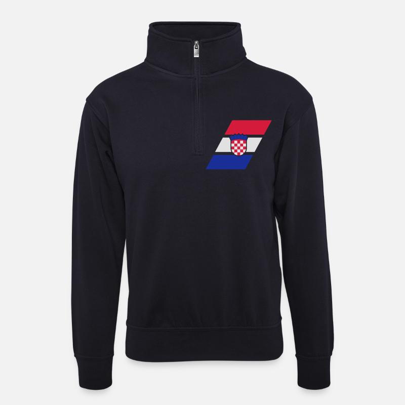 croatia stripe flag - Unisex Pullover mit Zip-Kragen - Dunkelnavy