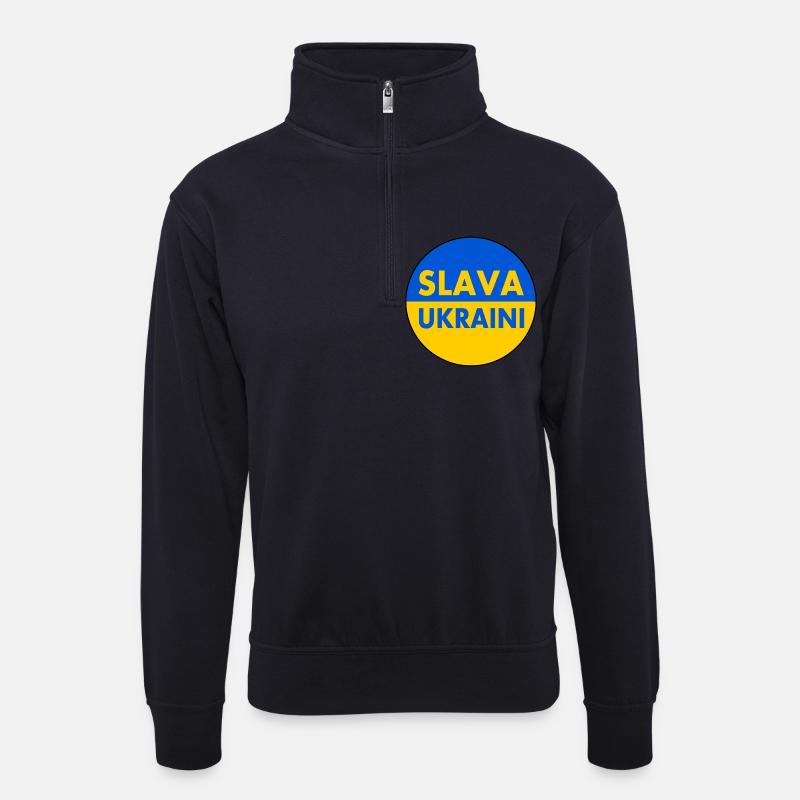 Slava ukraini - Unisex Pullover mit Zip-Kragen - Dunkelnavy
