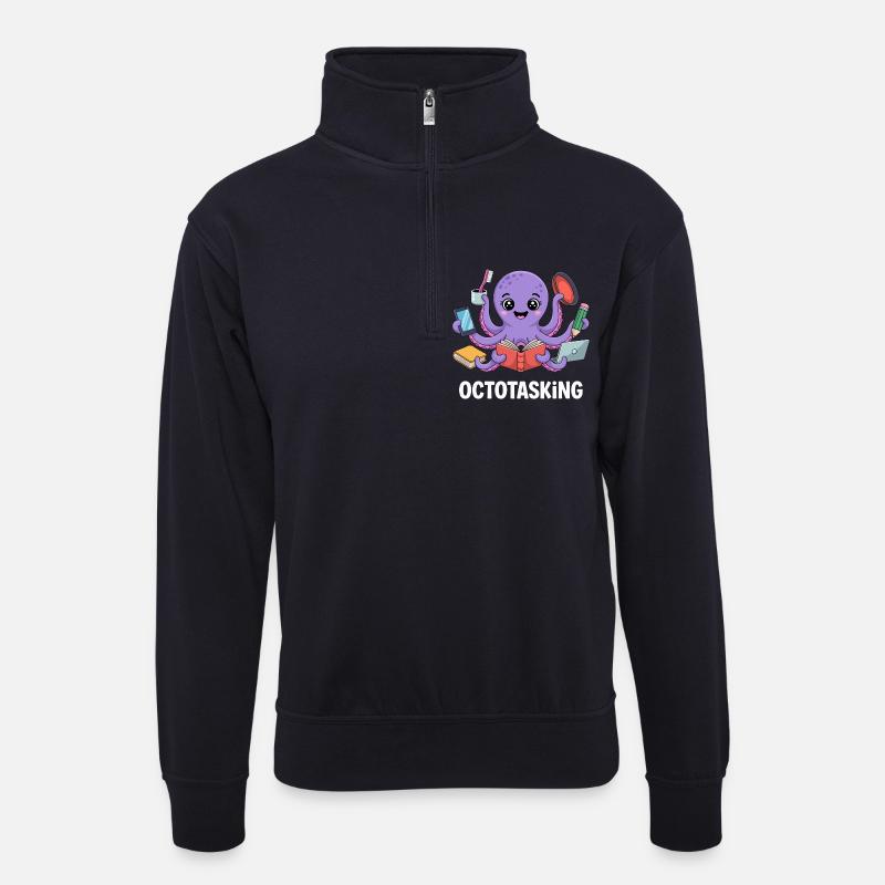 Octotasking Krake im Multitasking Modus - Unisex Pullover mit Zip-Kragen - Dunkelnavy