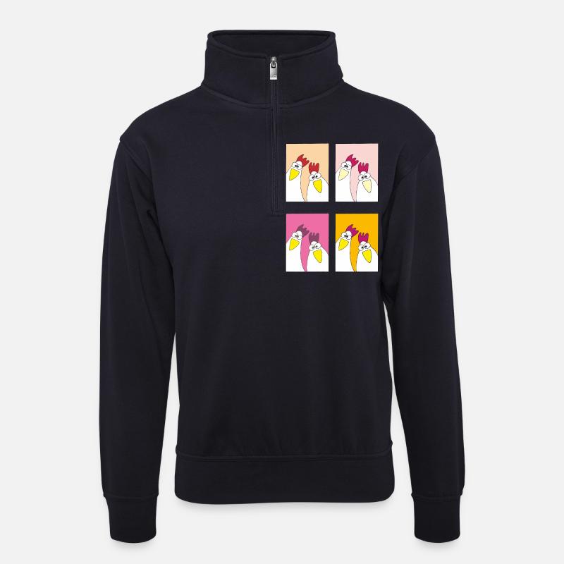 lustige hühner popart - Unisex Pullover mit Zip-Kragen - Dunkelnavy