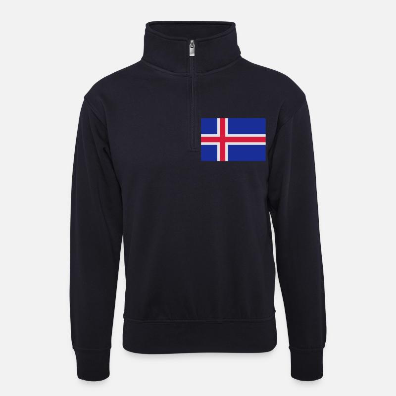 drapeau_islande - Unisex Pullover mit Zip-Kragen - Dunkelnavy