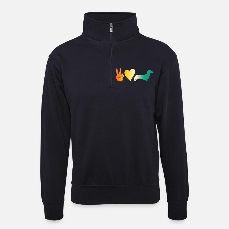 Hund Dackel - Unisex Pullover mit Zip-Kragen - Dunkelnavy