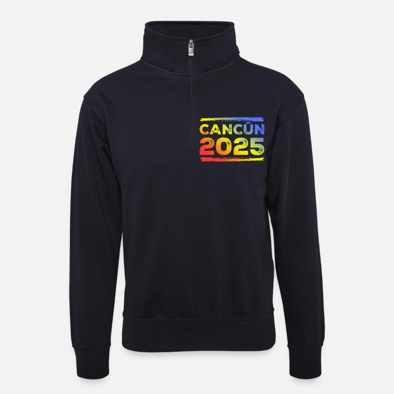 Cancun 2025 Bunt - Unisex Pullover mit Zip-Kragen - Dunkelnavy