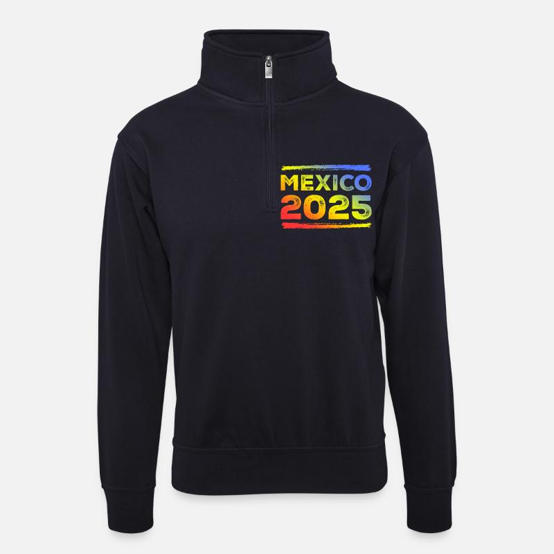 Mexiko 2025 Bunt - Unisex Pullover mit Zip-Kragen - Dunkelnavy