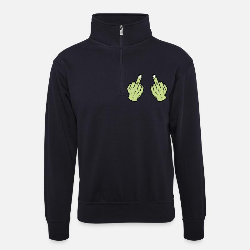 Mittelfinger Hand Frech - Unisex Pullover mit Zip-Kragen - Dunkelnavy