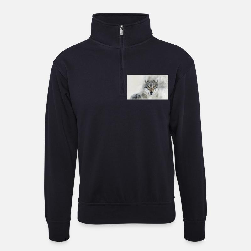 Wolf - Unisex Pullover mit Zip-Kragen - Dunkelnavy