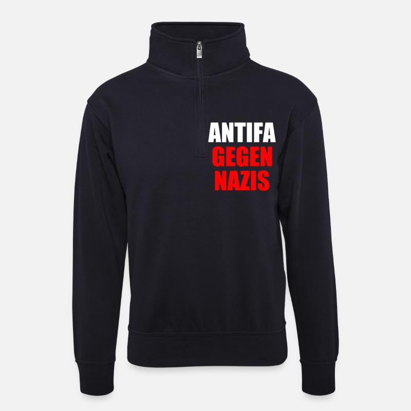 Antifa gegen nazis - Unisex Pullover mit Zip-Kragen - Dunkelnavy