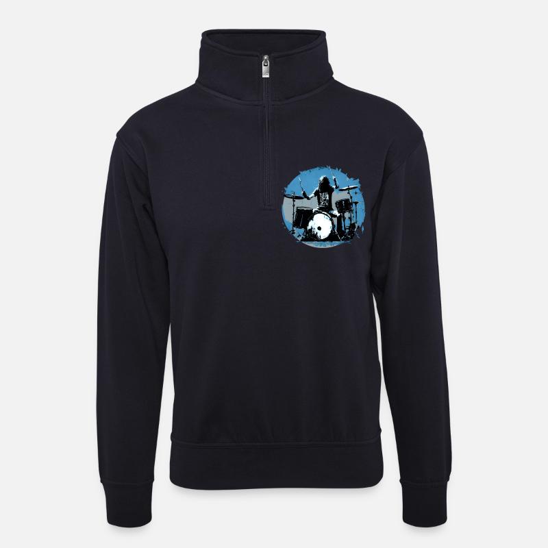Drummer crazy blue - Unisex Pullover mit Zip-Kragen - Dunkelnavy