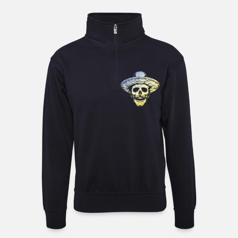 Mexikaner Skull - Unisex Pullover mit Zip-Kragen - Dunkelnavy