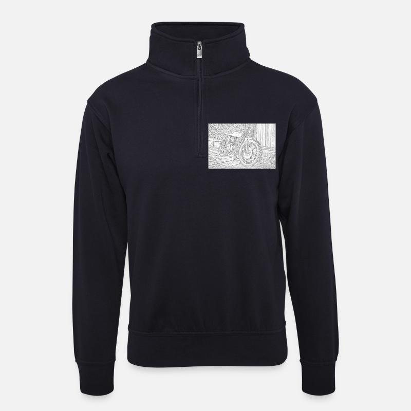Motorradskizze - Unisex Pullover mit Zip-Kragen - Dunkelnavy