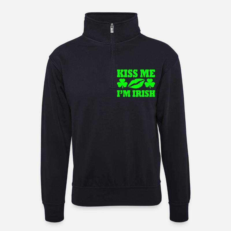 Kiss me im irish - Unisex Pullover mit Zip-Kragen - Dunkelnavy