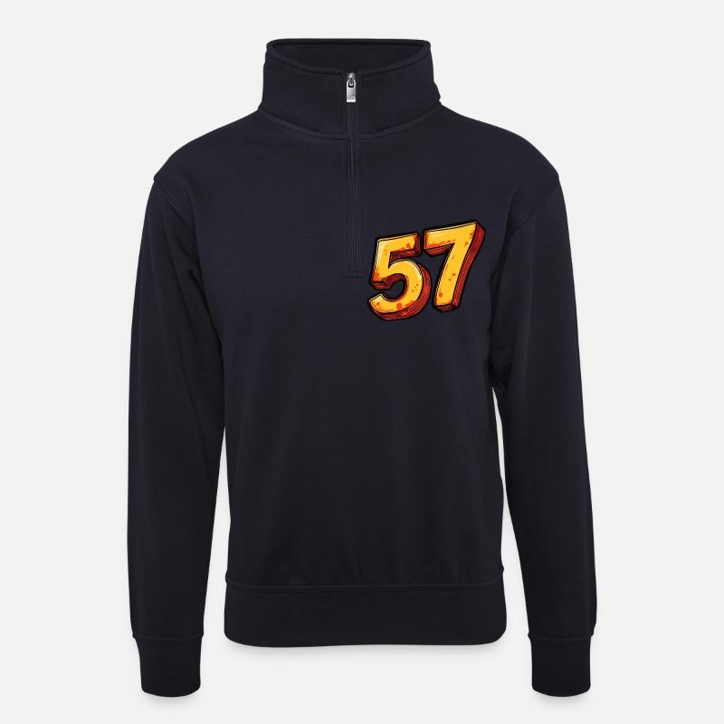 57 Zahl Comic - Unisex Pullover mit Zip-Kragen - Dunkelnavy
