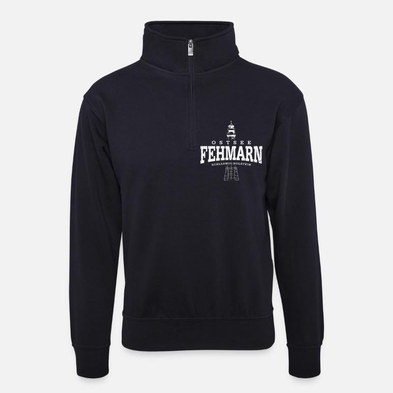 Fehmarn Ostsee (weiss oldstyle) - Unisex Pullover mit Zip-Kragen - Dunkelnavy